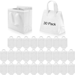 30 Pack Insulated Take Away Bags, White Reusable Grocery Bag Small Cooler Thermal Bag for Milk Tea, Hot Cold Food Delivery, 9.4 x 5.9 x 9.2 In