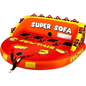 SUWTAIR Towable Tubes for Boating, Pull Tube, Super Sofa Tubes for Boats, Inflatable Boat Tube, Front & Back Tow Points w/Heavy-Duty Thick Nylon Cover for Water Sports (4)