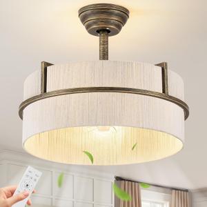 Boho Low Profile Flush Mount Fandelier Ceiling Fan with Light and Remote, Medium