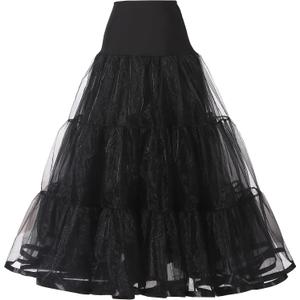 Women's Ankle Length Petticoats Long Plus Size Wedding Slips Crinoline Underskirt for Prom Evening Wedding Dress (Black) S