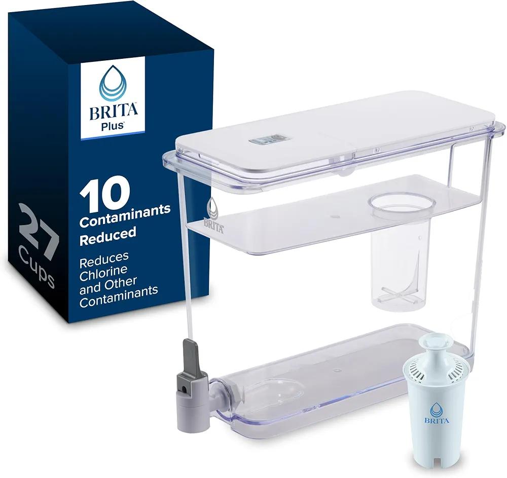 Brita UltraMax Large Water Dispenser with 1 BritaPlus Filter, 27 Cup, White (Package May Vary)