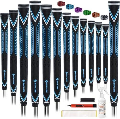 SAPLIZE High-performance Rubber Golf Grips 13 Pack, High Shock Absorption, Non-slip, Choose from 13 Grips with 15 Tapes or Full Regripping Kit, Standard/Mid/Jumbo Sizes, CC10 Series