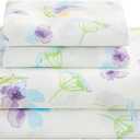 Floral Queen Sheet Set Purple Flower Bed Sheets Queen Printed Sheets - 4 Piece Soft Microfiber Patterned Fitted Sheets with 15" Deep Pocket and Corner Straps, Cute Blue Flower Sheets (Blue Dandelion)