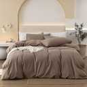 JIYUAN Super Queen Duvet Cover Set, 3-Piece - 100% Washed Cotton, Linen-Like Soft & Breathable with Zipper Closure, Includes 90x98 Inch Cover & 2 Pillowcases, Solid Light Brown