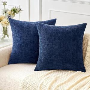 MIULEE Pack of 2 Couch Throw Pillow Covers 18x18 Inch Spring Soft Navy Chenille Pillow Covers for Sofa Living Room Solid Dyed Pillow Cases