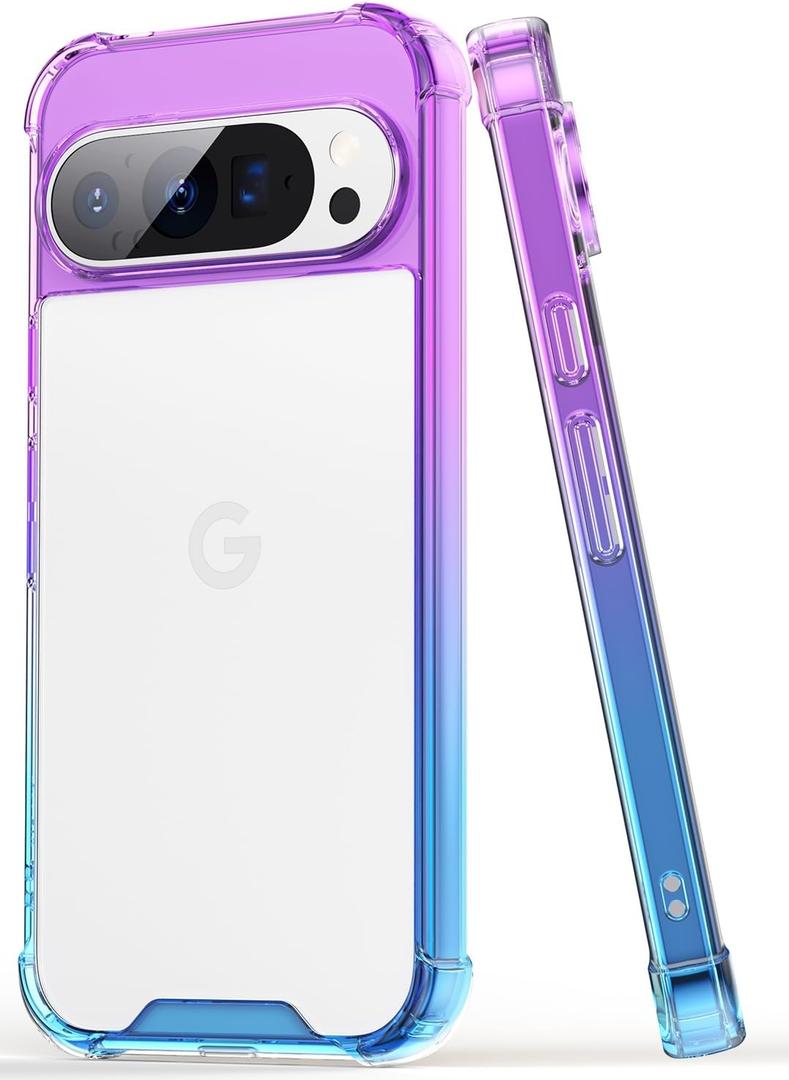 SALAWAT for Google Pixel 9 Case/Pixel 9 Pro Case, Clear Cute Gradient Slim Phone Case Cover Reinforced TPU Bumper Hard PC Back Shockproof Protective Case for Pixel 9/9 Pro 2024 (Purple Blue)