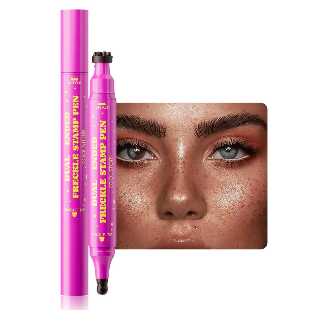 Dual-Ended Freckle Stamp Pen  Realistic Faux Freckles Makeup with Soft Sponge Stamp & Precision Tip  Waterproof Long-Lasting Freckle Marker for Natural or Bold Looks (04 Deep chocolate Brown)