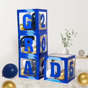 Graduation Decorations Class of 2025,4pcs 2025 Graduation Party Blue Balloon Boxes with Letters GRAD, 2025 for Preschool Kindergarten High School College Grad Party Celebration Supplies