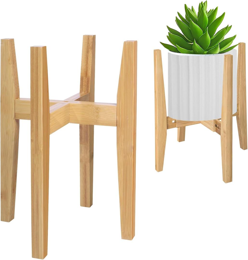 Plant Stand Indoor, Bamboo Plant Shelf, Adjustable Corner Plants Flower Holders Single Floor Plant Stand, Fits 8 to 12 Inches Pots, (Pot & Plant Not Included) (Nature)