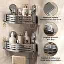 VOLPONE Corner Shower Shelf Suction Cup Shower Caddy Corner No Drilling Bathroom Shower Organizer Storage Rack Adhesive with Towel Bar (3Pack, Gray)