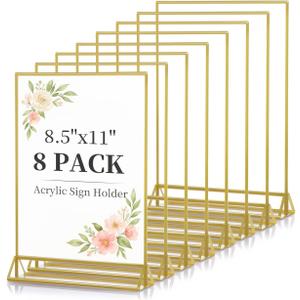 Dynta Acrylic Sign Holder 8.5x11 8pck Clear Table Display Stands Double Sided Table Sign Holders, Menu Holder for Wedding, Party, Office, Store, Home Use (Gold Frame)
