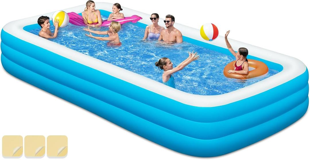Large Inflatable Swimming Pool - GISAEV 145" x 74" x 22" Oversized Family Blow Up Pool for Adults & Kids, Sturdy Thickened Backyard Kiddie Pool, Easy Setup & Portable (145 Pale)