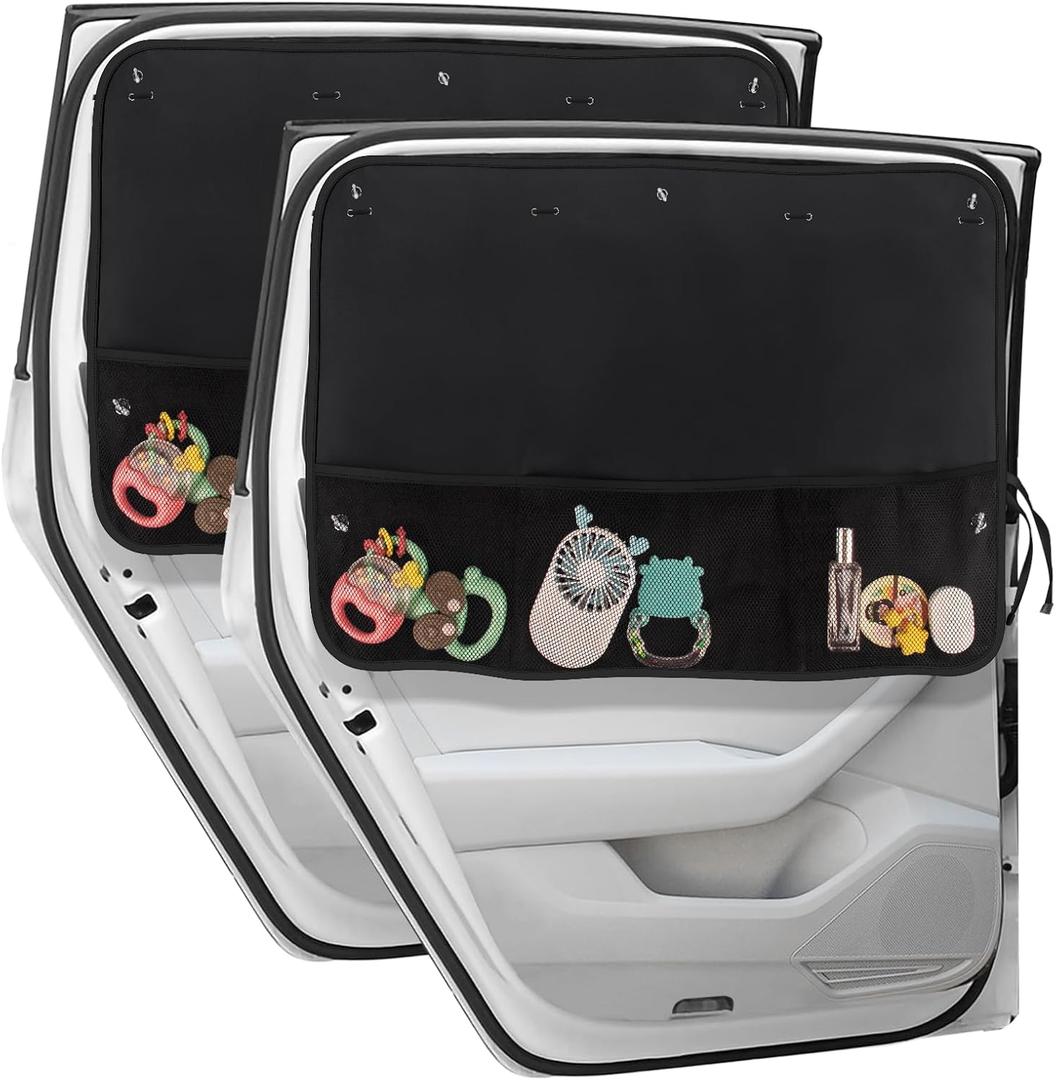 Car Sun Shade Side Window, 2 Pcs Blackout Car Window Shade for Baby Privacy with Storage Net Pockets Auto Curtains 7 Suction Cups for Heat/UV Protection Sun Block Covers