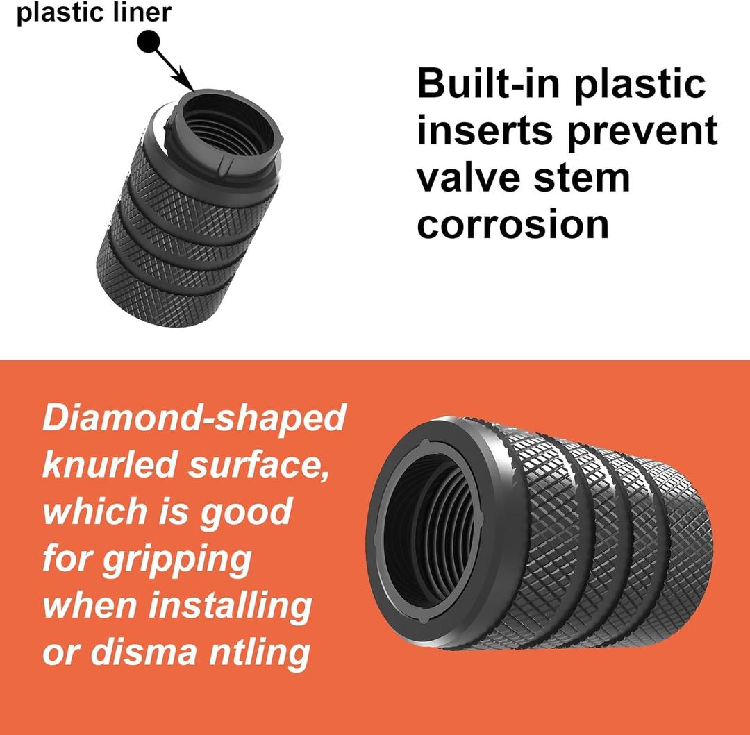 2Pack Tire Valve stem caps, for Audi S3, A3, RS3, A4, A5, A6, A7, RS7, A8, Q3, Q5, Q7, R8 Metal car Valve caps with Plastic Inner Lining, Valve stem Cap Accessories- 6Pcs