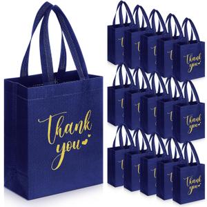 Sweetude 30 Pcs Thank You Gift Bags with Handles, Reusable Non Woven Foldable Goodie Bags Bulk for Graduation Easter Wedding Bridesmaid Favors(10 x 8 x 4 Inch,Navy Blue)