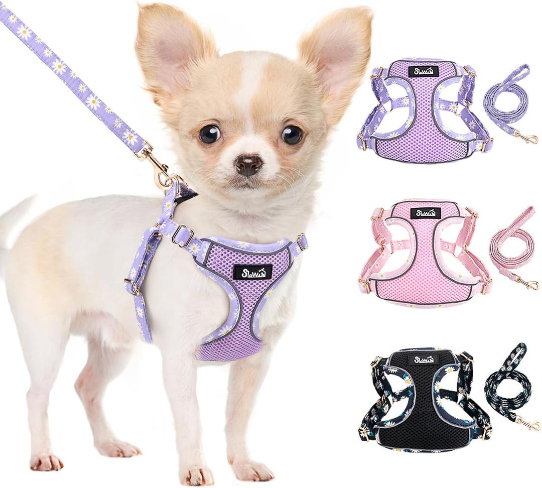 Lukovee No Pull Puppy Harness and Leash Set - Soft Lightweight Escape Proof Puppy Vest Harness, Breathable Adjustable Pet Harness with Dog Leash for Dogs (Purple, XXS) 