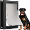 X-Large Aluminum Dog Door for Exterior, Cutout Size 14 1/ 2''W x 25 1/ 8''H, Heavy Duty Magnetic Double Flap for Extreme Weather, Energy-Efficient, Easy to Assemble, Lockable Panel Included, Black