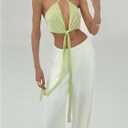 SHENHE Women's Sexy Open Back Tie Front Halter Neck Plunge Top Metal Backless Y2k Tank (S)