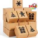 JOYIN 24 PCS Christmas Cookie Boxes for Gift Giving, 4"x 4"x 2.5" Small Bakery Cookie Boxes with Window, Brown Cardboard Treat Box for Cupcakes, Brownies, Donuts, Truffles, Holiday Wrapping Presents