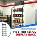 5 Tier Retail Candy Display Rack Metal Storage Shelf with Wheels & 15 Hooks Concession Candy Snack Display Racks Sturdy and Stable Chip Shelf Rack for Stores, Kitchen, Office (5 Tier Black 50cm)