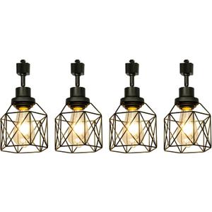 E26 Track Lighting Heads with Metal Cage, H Type LED Track Light Heads Compatible with H Type Track Rails, E26 Base Adapter Ceiling Light Fixture Direction Adjustable, Black (No Bulbs)