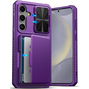 ATATOO for Samsung Galaxy S24+ Plus Case Wallet, Built-in Card Holder(Store 4-5 Cards) & Slide Camera Cover, Military Grade Protection, Rugged Silicone Case for Galaxy S24+ Plus 6.7", Dark Purple