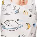 Premium Soft Cotton Baby Swaddle Blankets, Unisex Baby Blanket Wrap for Newborn Baby Boys Girls, Skin Friendly Wearable Swaddling Sleep Sack Calms Startle Reflex (Planet, White, 0-3 Months)