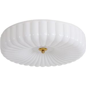 KCO Lighting White Ribbed Glass Flush Mount Ceiling Light Large Milk Glass Ceiling Lights Round LED Semi Flush Mount Ceiling Light Fixture Contemporary Hallway Ceiling Lighting