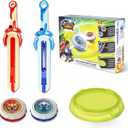 INFINITY NADO Battle top Set wth Arena, 2 mini Sword Launchers for Beginners, 2 Spinning Tops Game Toys, Attack Battle Set Starter Pack for Kids Boys Girls 5+