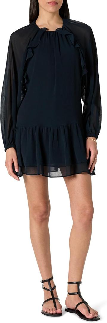 The Drop Womens Jordan Feminine Ruffle Detailed Mini Dress (Black, XXL)