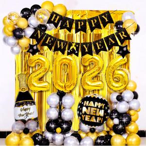 New Years Decorations 2026 Kit, Happy New Years Eve Party Supplies 2026, New Year Balloon Party Set with 2026 Foil Balloons, Happy-New-Year Banner, Fringe Curtain for 2026-New-Year Decoration
