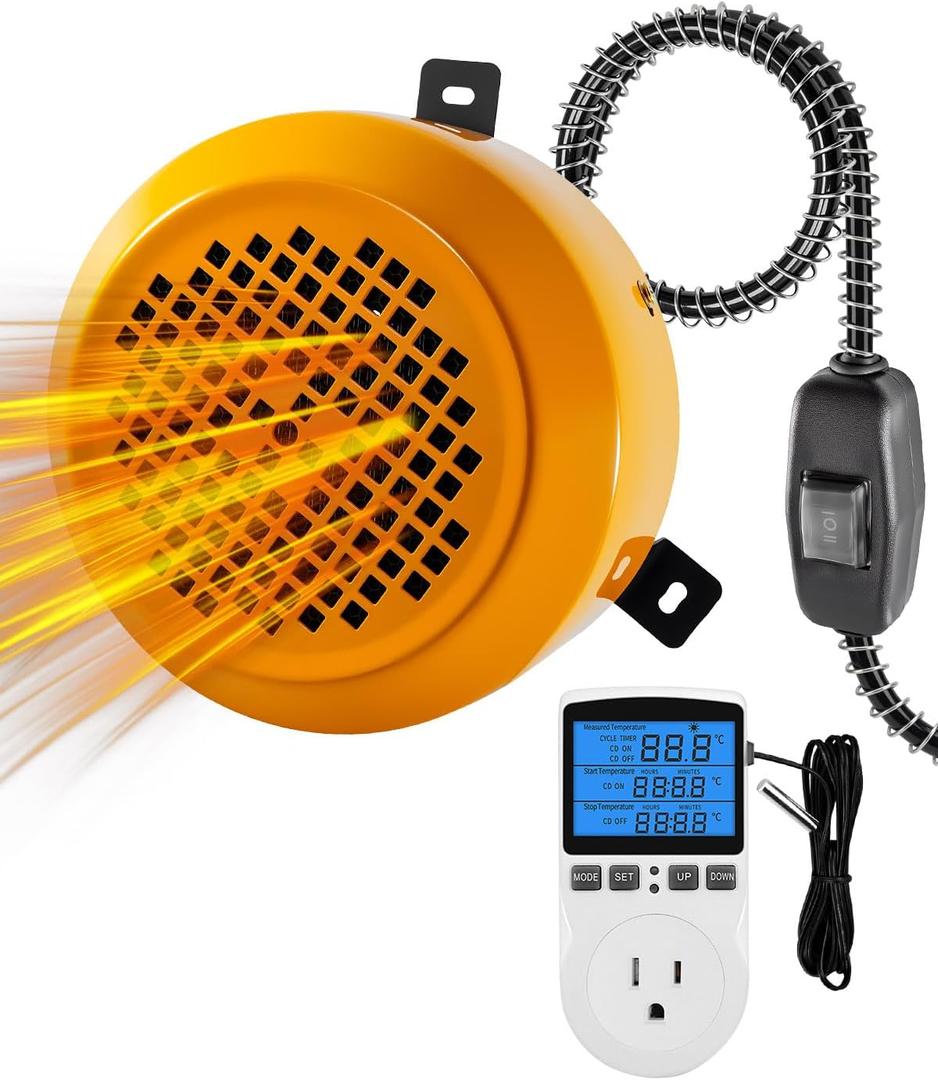 400W/800W Dog House Heater with Thermostat, Smart Temperature Control & 24H Timer Pet House Heating, Overheat Protection & Chew Proof Cord for Winter, Wall-Mounted Heater for Kennel Cat Chicken Coop