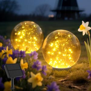 Solar Ball Garden Lights Outdoor Waterproof,80 LED Glass Globe Solar Power Pathway Lights for Ground Path Yard Patio Lawn, Christmas Decoration Landscape Warm White(2 Pack 7.94'') 
