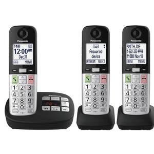 Panasonic Cordless Phone, Easy to Use with Large Display & Big Buttons, Flashing Favorites Key, Flashlight, Call Block, Volume Boost, Talking Caller ID, House Phones, 3 Handsets  KXTGU433B