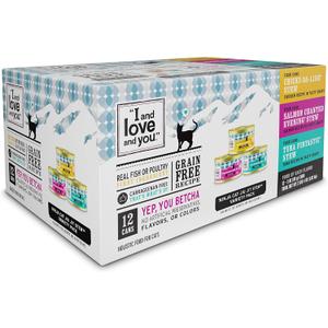 I and love and you Wet Cat Food - Ninja Cat Jiu Jit Stew Variety Pack - Chicken, Salmon, Tuna, Grain Free, Filler Free, 3oz Pack of 12 Cans