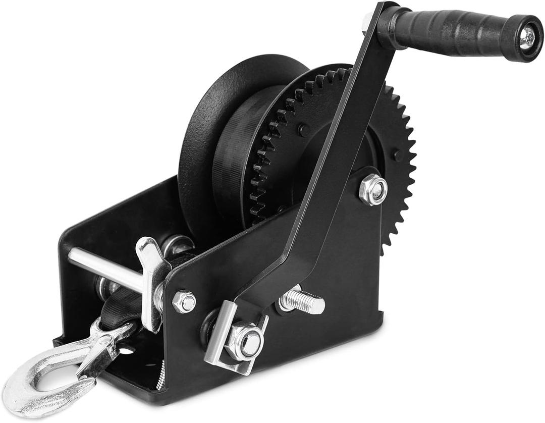 Boat Trailer Winch 3500lbs Hand Winch with 33FT(10M) Black Strap, Hardened Steel Ratio 4:1/8:1 Gear, Forward & Reverse Ratcheting Waterproof for Boat Truck Trailer ATV