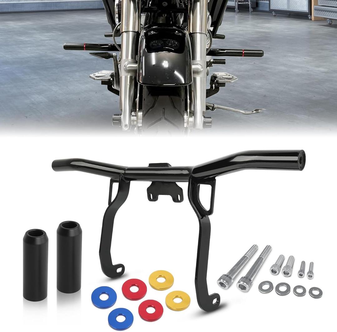 DREAMIZER Engine Guard Front Crash Bars Flat-Out Bar Compatible with Harley 2014-2023 Touring, Street Glide, Road King, Softail, Tri Glide Models