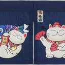 Japanese Noren Maneki Neko Curtain Short Entrance Hallway Hanging Flag 4 Pannel Lucky Cats Printed Doorway Curtain Tapestry for Restaurant Sushi Home Decor 33.5"X11.8" With Velcro double-sided tape
