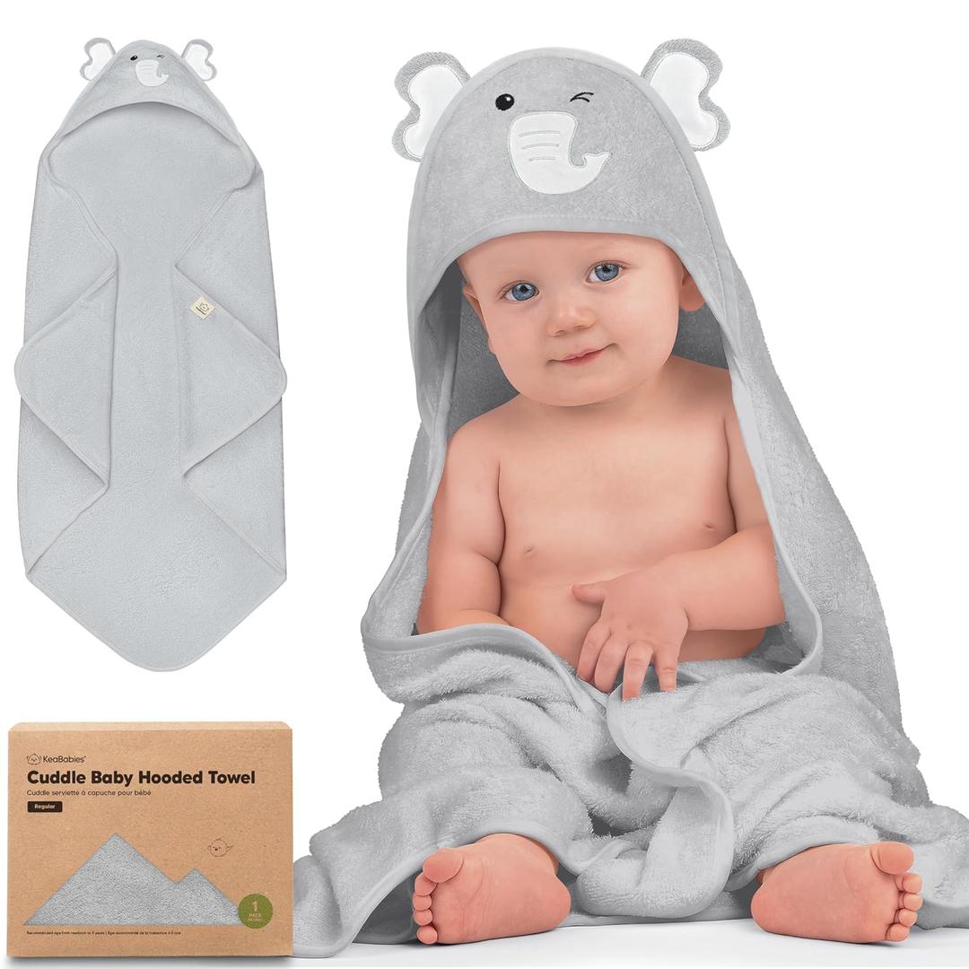 KeaBabies Hooded Baby Towel for Newborn - Viscose Derived from Bamboo Large Baby Bath Towels with Hood for Boys, Girls, Toddler, Extra Absorbent & Soft Newborn Bath Essentials (Elephant, Regular)