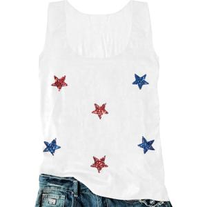 FAYALEQ American Flag Tank Top Women USA Star Sequin Sleeveless Tee Patriotic Shirt 4th of July Summer Vest Tops (X-Large)