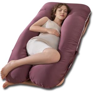 QUEEN ROSE Pregnancy Pillow, U Shaped Full Body Pillows for Sleeping Support, Maternity Pillow for Pregnant Women, Shiny Dark Purple, 55in