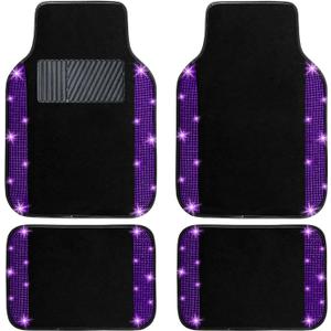 NBTEPEM Purple Violet Bling Car Floor Mats Full Set, Universal Fit Most Cars,SUV, Trucks, 4 pcs Sparkle Glitter Diamond Carpet for Women Girls with Anti-Slip Pad (Purple Violet Diamond)