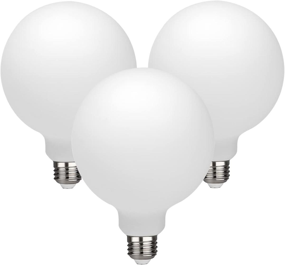 KGC LED Edison Globe Light Bulb, 2700K Warm White CRI 90, LED Filament Light Bulbs, 5.5W Equivalent to 60W, G30(G95) Dimmable 500LM E26 Medium Base, Milky Glass, Bathroom Vanity Mirror Light Pack of 3