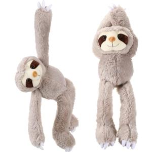 Queekay 2 Packs Sloth Stuffed Animal Hanging 18 Inch Three Toed Sloth Plush Toy with Hook and Loop Hands for Teens Adults Gifts Decors(Gray)