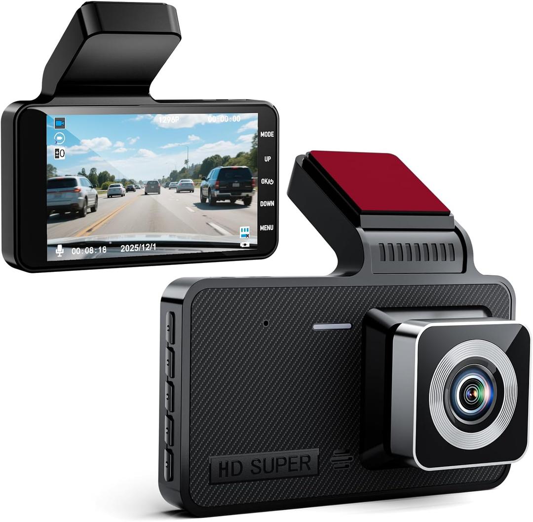4-inch 1080p HD dashcam with Super Night Vision, 170° Wide Angle, G-Sensor Parking Monitoring Loop Video Motion Detection Function