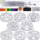 Winlyn 24 Sets Halloween Pumpkin Suncatcher Wind Chime Ornaments Decorations DIY Window Paint Art Suncatcher Craft Kits Pumpkin Sun Catchers for Kids Classroom Halloween Activities Holiday Art Project