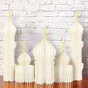 MotiMind 5 PCS Ramadan Party Decorations Ramadan 3D Honeycomb Centerpiece Eid Mubarak Centerpieces Islamic Table Decoration for Home Office Party Supplies(White)