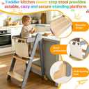 Toddler Learning Tower, Foldable Height Adjustable Wooden Kids Step Stool