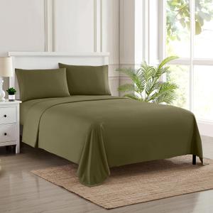 Queen Size Bed Sheets - Breathable Luxury Sheets with Full Elastic & Secure Corner Straps Built In - 1800 Supreme Collection Extra Soft Deep Pocket Bedding Set, Sheet Set, Queen, Olive