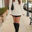 Womens Oversized Sweaters Crewneck Long Sleeve Casual Loose Pullover Sweater Cable Knit Vintage Tops (L)